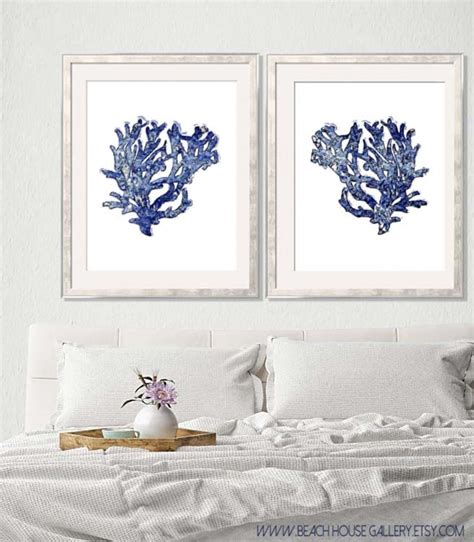 blue and white coral wall art